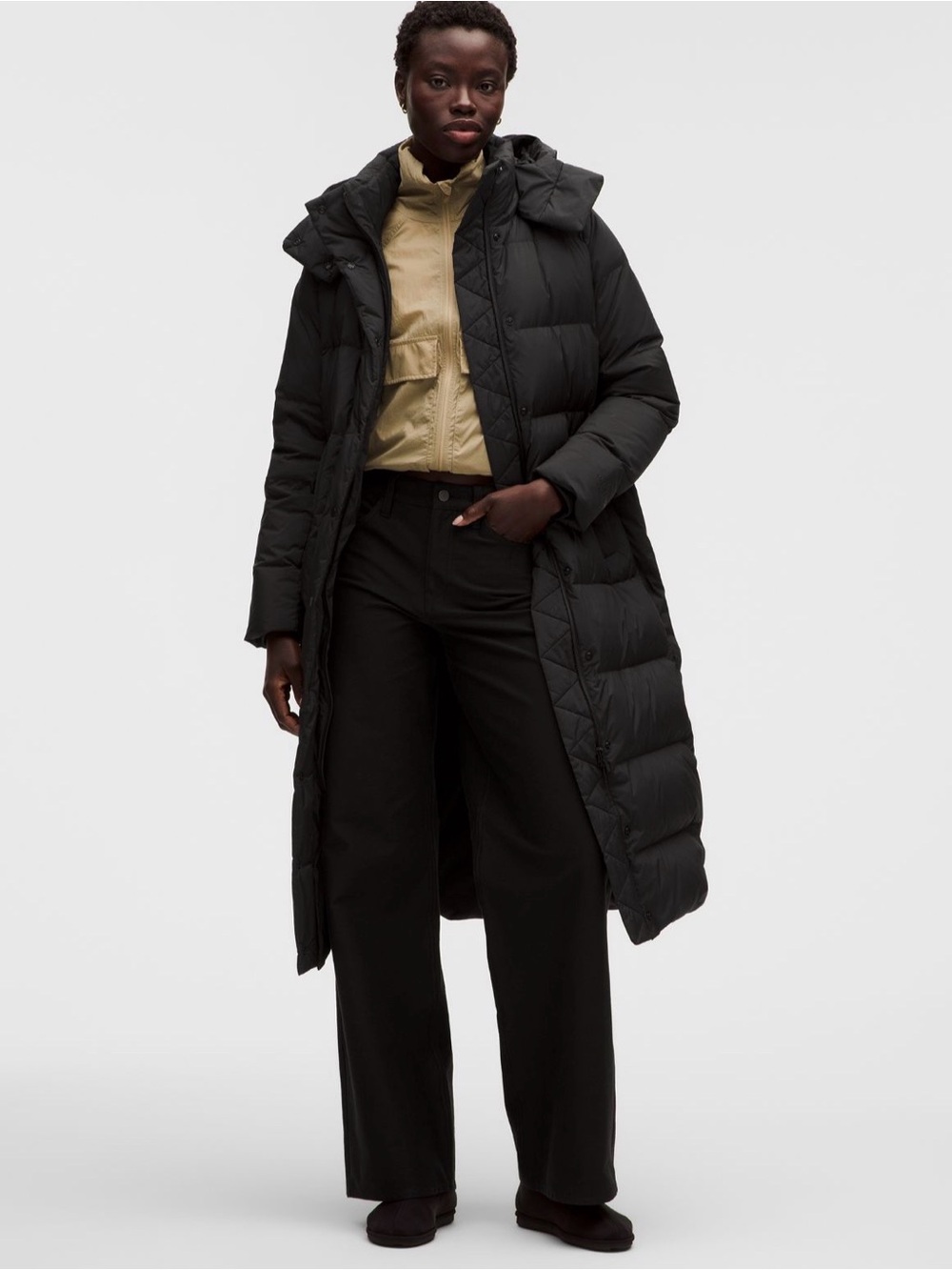 lululemon athletica Long Black Quilted Puffer Coat